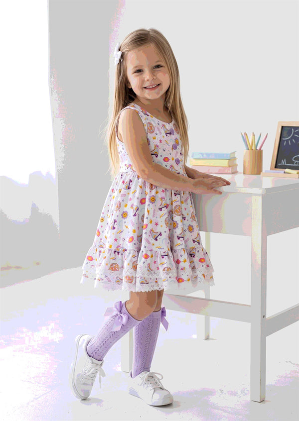 girls Multi Print Storybook Roller Skates Twirl Dress - twirl dresses