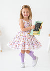 girls Multi Print Storybook Roller Skates Twirl Dress - twirl dresses