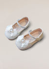 Nala Crystal Bow Flats in Beige