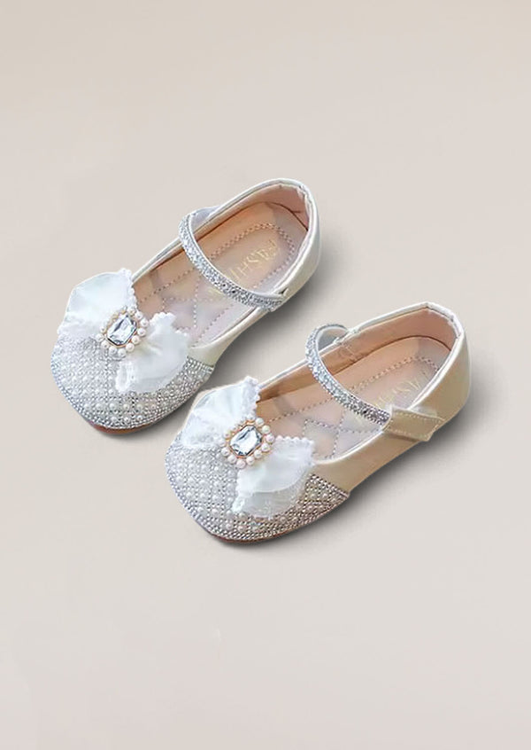 Nala Crystal Bow Flats in Beige