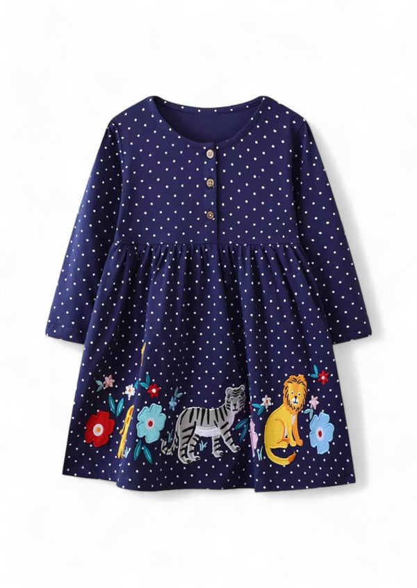 girls navy dot embroidered dress