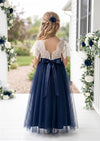 Celine Flutter Sleeve Navy Flower Girl Dress - Flower Girl Dresses