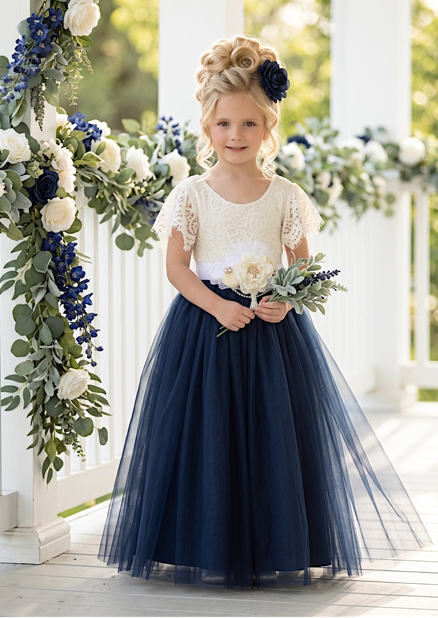 Celine Flutter Sleeve Navy Flower Girl Dress - Flower Girl Dresses