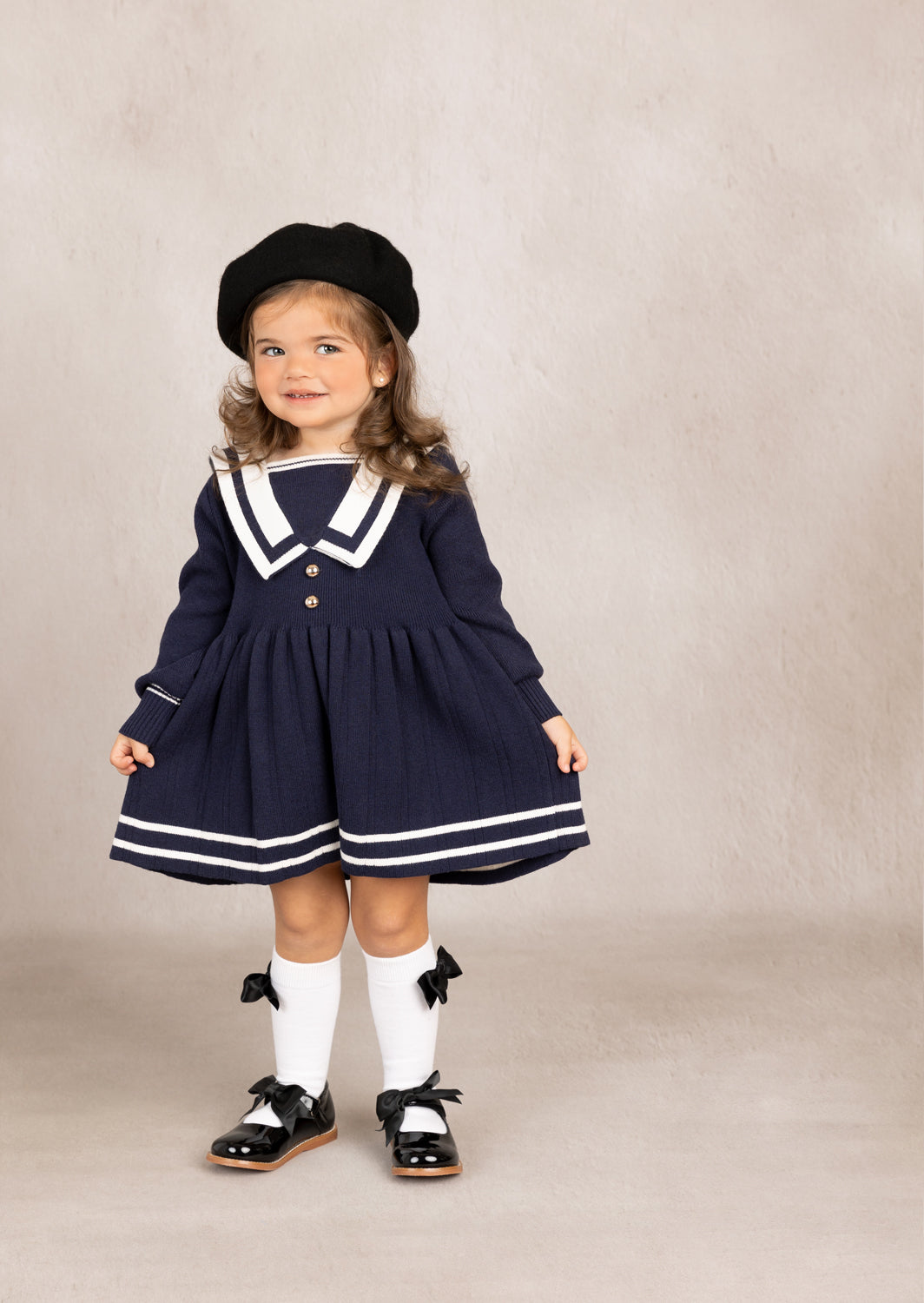 Toddler Girl Holiday Sailor Dress in Navy
