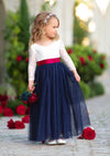 Navy and white tulle and lace flower girl dresses for weddings