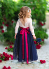 Backless navy flower girl dresses for toddler girls