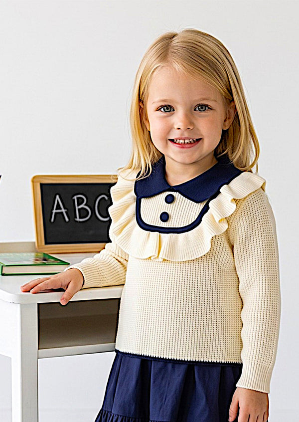 Ruffle Bodice Sweater Top | Cream Blue