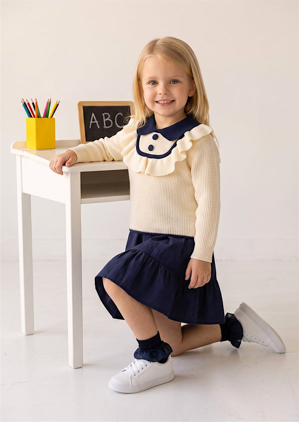 Ruffle Bodice Sweater Top | Cream Blue