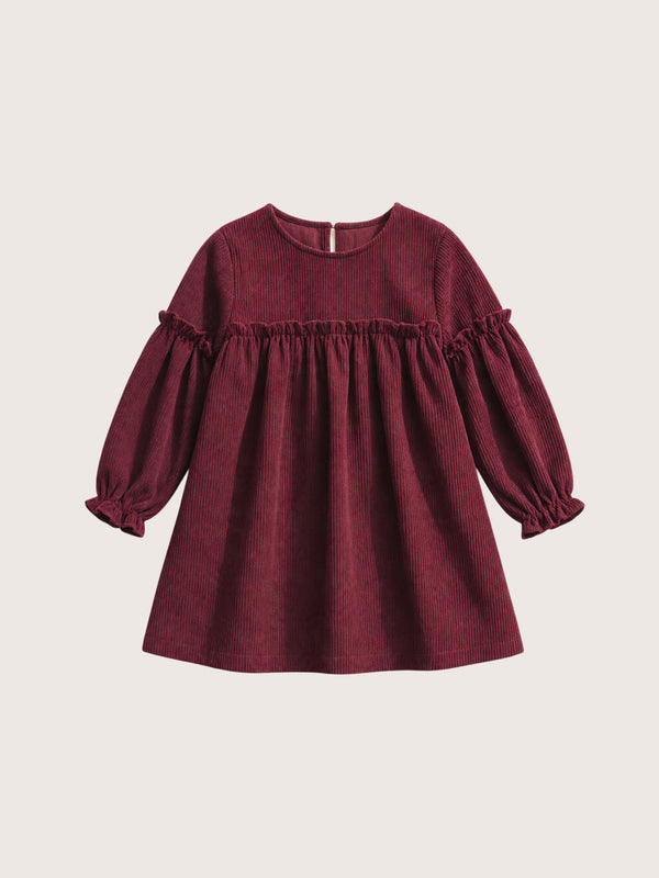 Nayla Corduroy Long Sleeve Dress in Burgundy