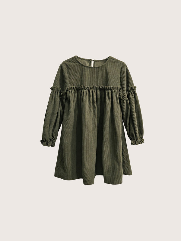 Nayla Corduroy Long Sleeve Dress in Moss