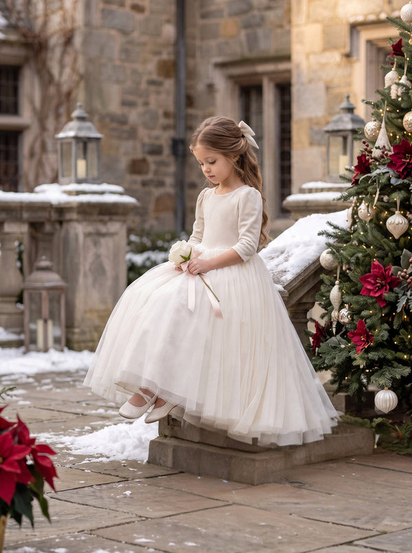 Noëlle Dress White Velvet & Tulle Dress for Girls | Flower Girl Dresses