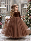 Noelle Dress Brown Velvet & Tulle Dress for Girls | Flower Girl Dresses
