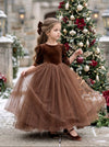 Noelle Dress Brown Velvet & Tulle Dress for Girls | Flower Girl Dresses