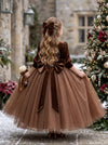 Noelle Dress Brown Velvet & Tulle Dress for Girls | Flower Girl Dresses
