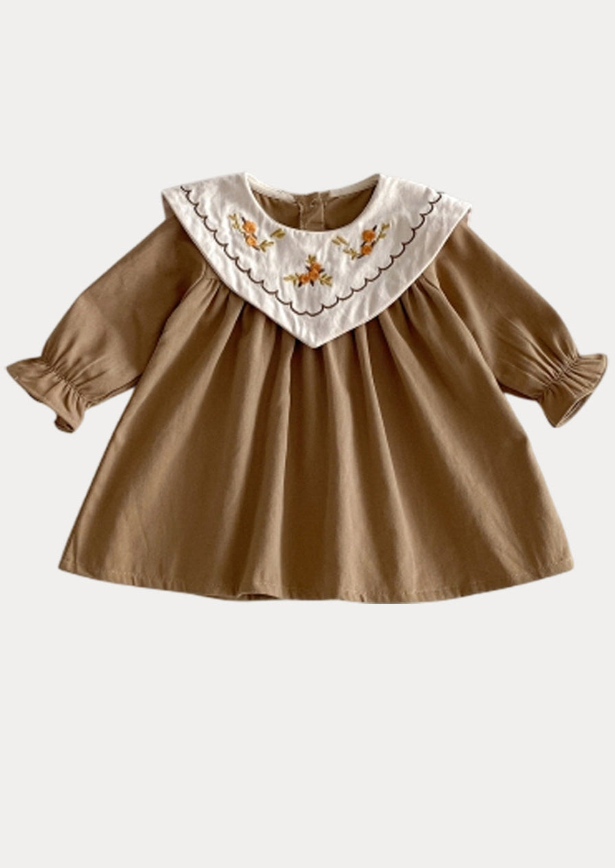 Nora Long Sleeve Cotton Dress in Brown