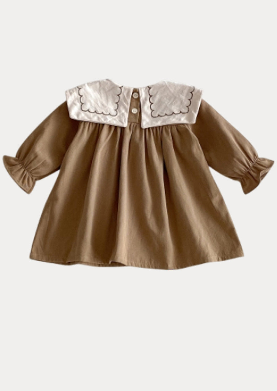 Nora Long Sleeve Cotton Dress in Brown
