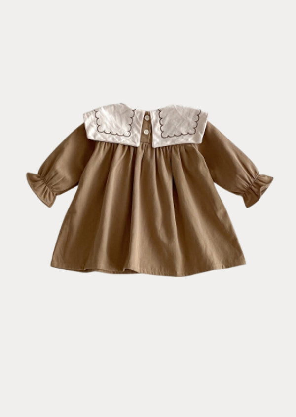 Nora Long Sleeve Cotton Dress in Brown