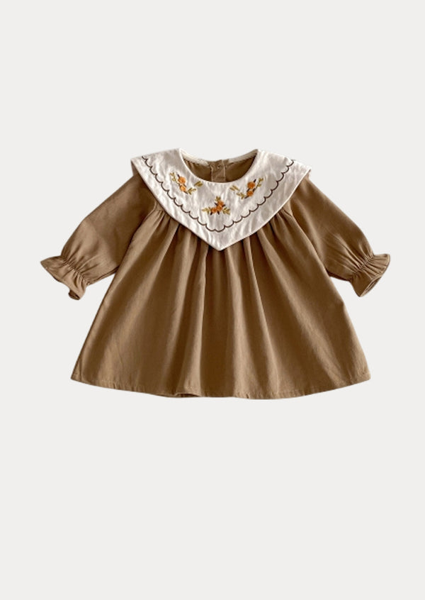 Nora Long Sleeve Cotton Dress in Brown