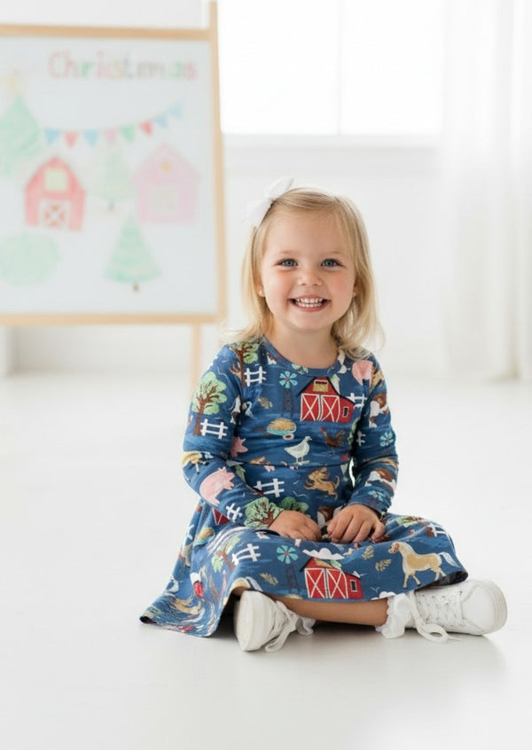 Toddler On the Farm Animals Blue Twirl Dress - Twirl Dresses