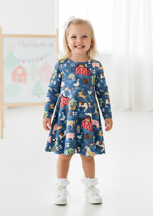 Toddler On the Farm Animals Blue Twirl Dress - Twirl Dresses