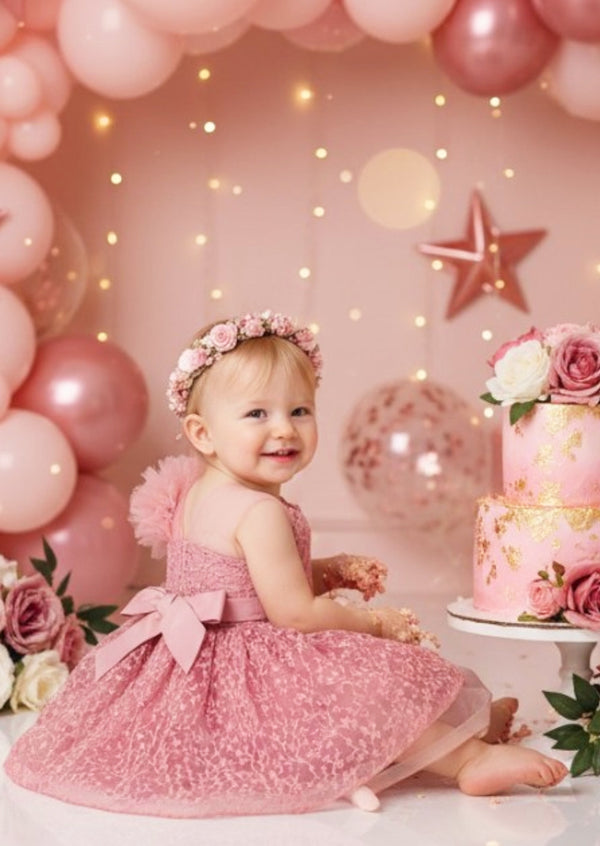 back view Baby Girl Pink Fancy Birthday Dress