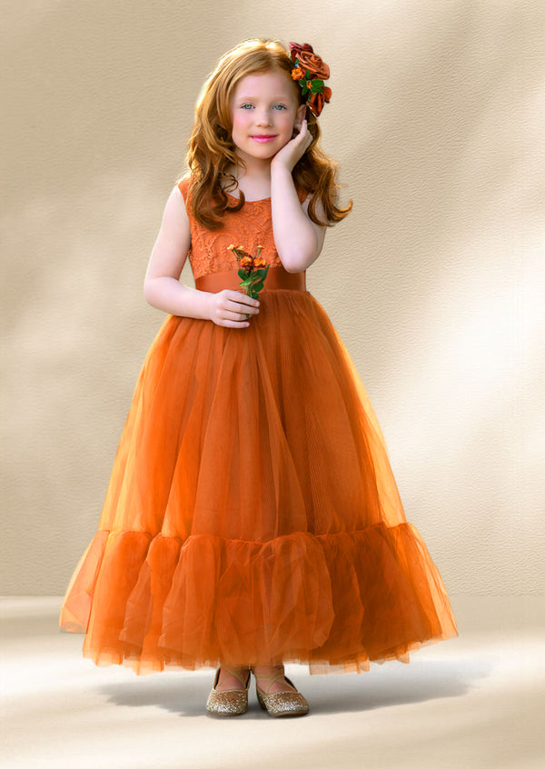 Burnt orange flower girl dresses to toddlers for summer weddings