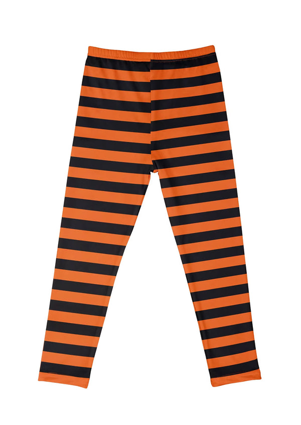 Girls Halloween Orange Stripe Legging