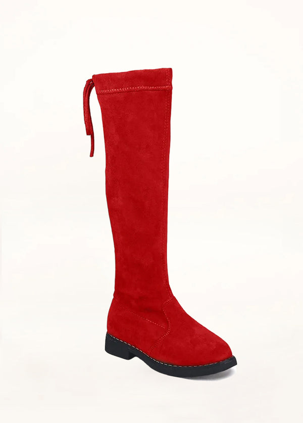 Girls red suede knee high boots