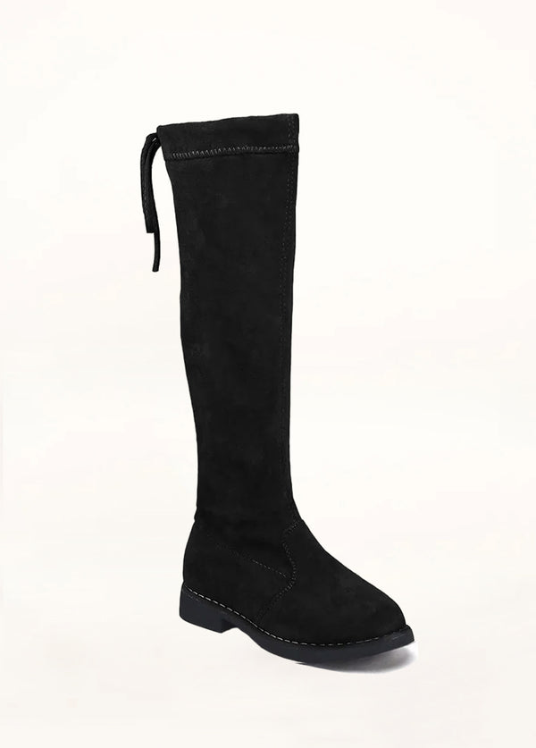 Girls Black Knee High Suede Boots