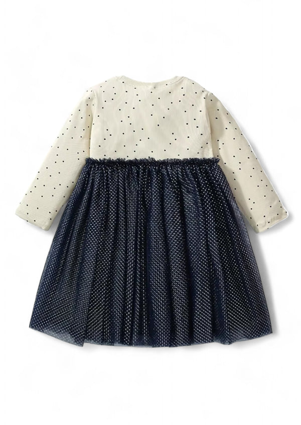 Long Sleeve Panda Tutu Dress in Black Cream