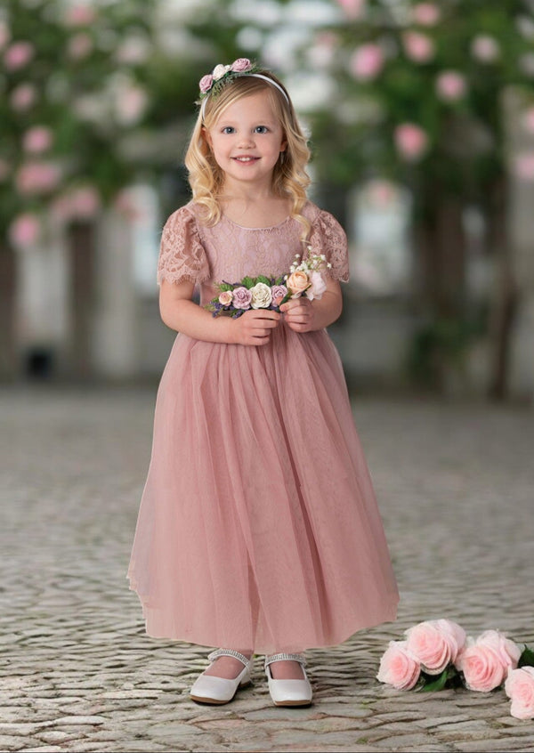 Short Sleeve Mauve Special Occasion Flower Girl Dress