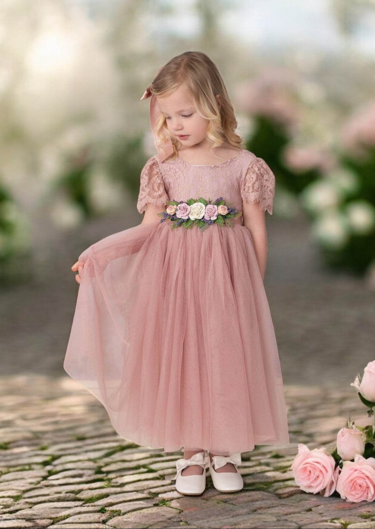 Short Sleeve Dusty Rose Full Length Dress