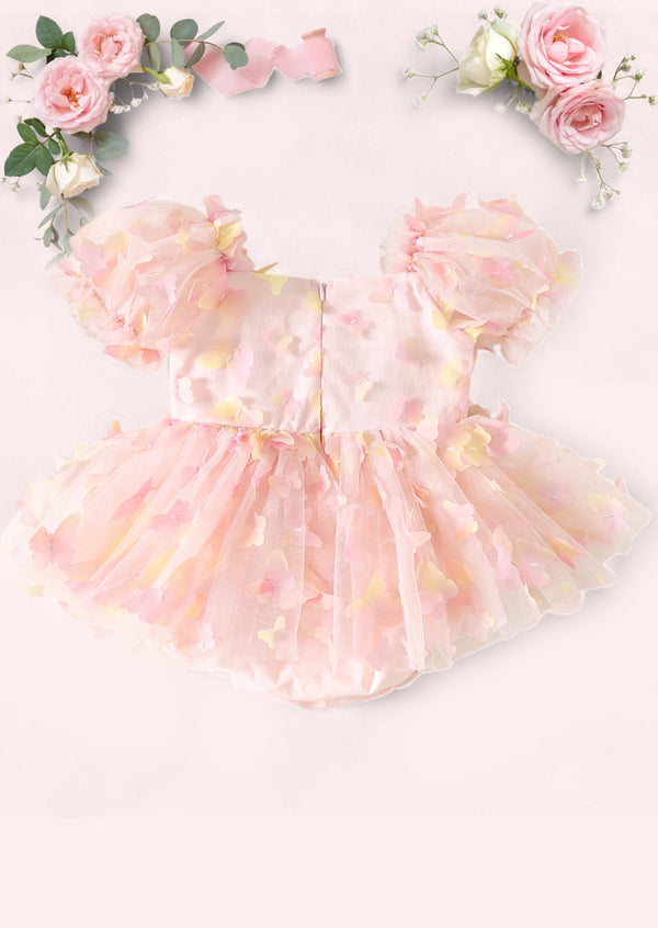 Baby Girl Birthday Romper Yellow Pink Butterflies for Special Occasion