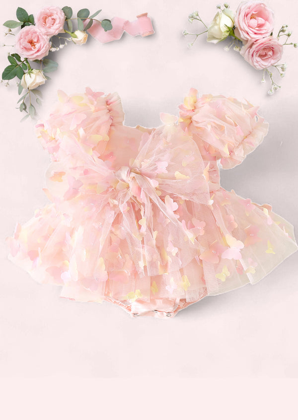 Baby Girl Birthday Romper Yellow Pink Butterflies for Special Occasion Pink