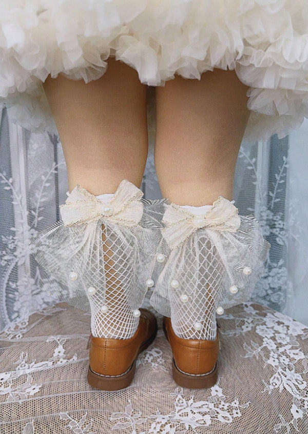 Girls Luxury Pearl Bow Socks