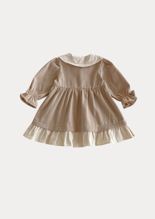 Kate Long Sleeve Cotton Dress in Khaki