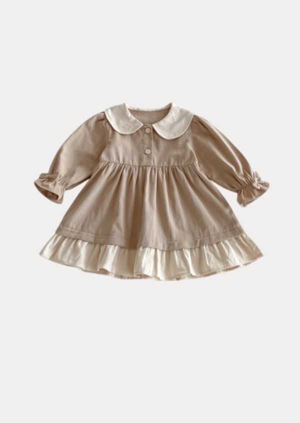 Kate Long Sleeve Cotton Dress in Khaki