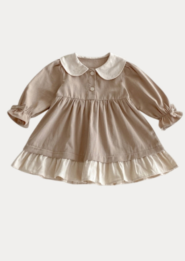 Kate Long Sleeve Cotton Dress in Khaki