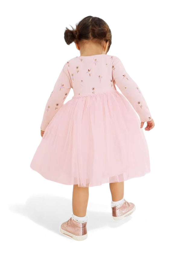 Dancing Ballerinas Long Sleeve Pink Tutu Dress