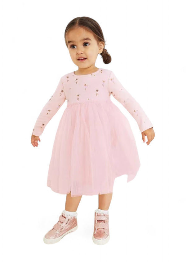 Dancing Ballerinas Long Sleeve Pink Tutu Dress