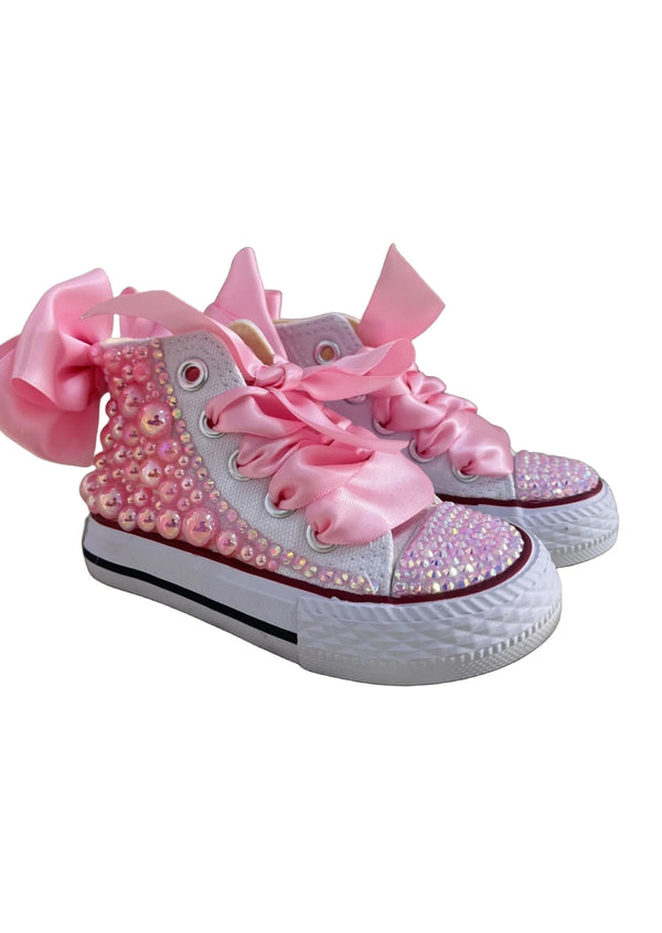 Pink Pearl Bow Bling Canvas High Tops