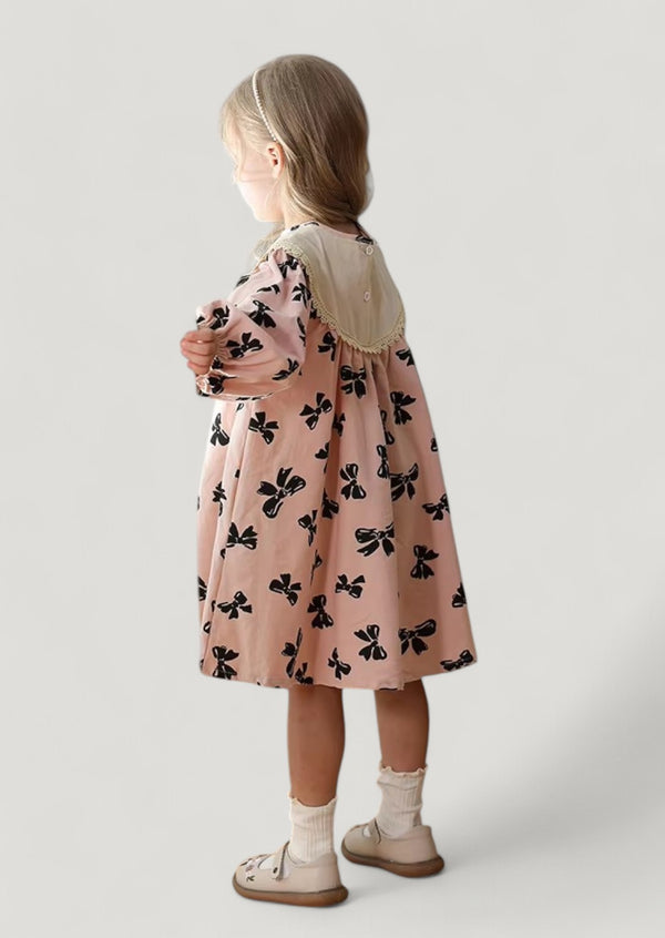 Pink Bows Bishop Collar Dress