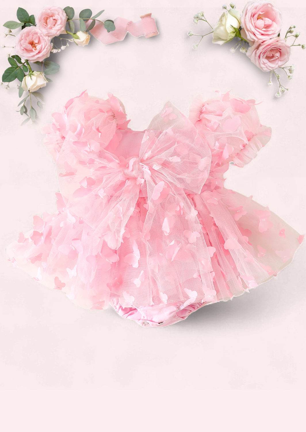 Zaya Solid Pink Butterflies Romper