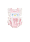 Pink Check Embroidered Birthday Romper