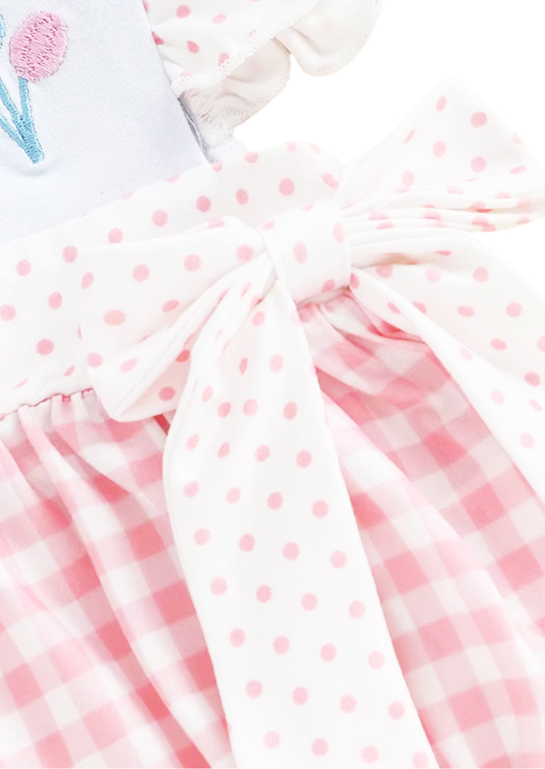 Pink Check Embroidered Birthday Romper