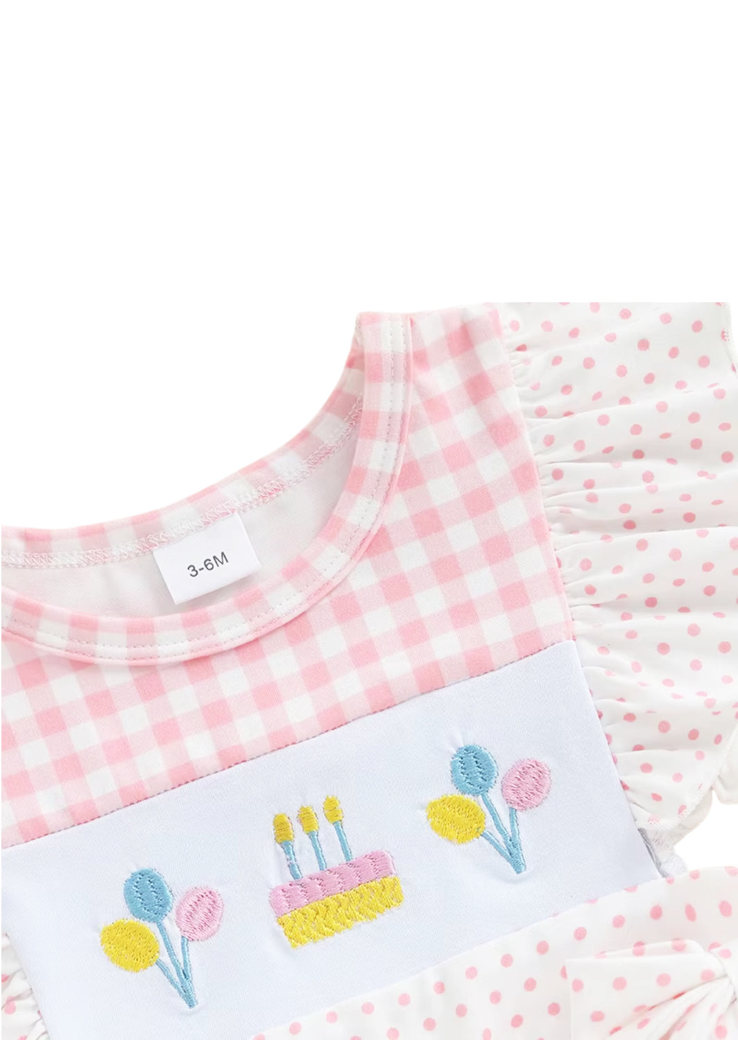 Pink Check Embroidered Birthday Romper