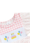 Pink Check Embroidered Birthday Romper
