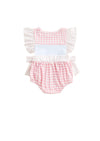 Pink Check Embroidered Birthday Romper