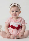 Baseballs & Bows Check Romper || Pink