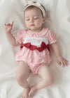 Baseballs & Bows Check Romper || Pink